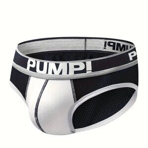 PUMP! Men Color Block Breathable Cotton Brief Navy Blue w/ Gray trim Medium